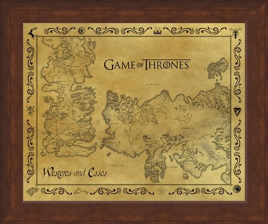 Framed Framed Antique Map Of Westeros & Essos - Game Of Thrones