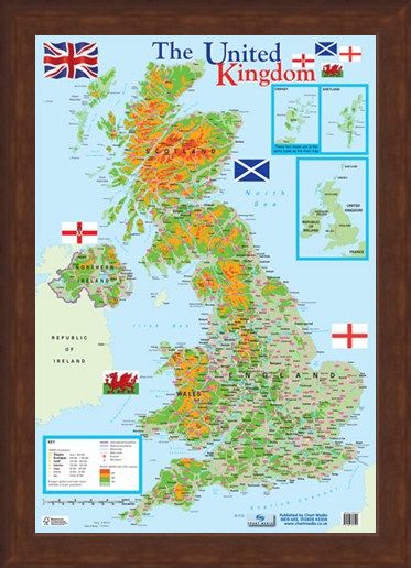 Framed Framed Map of The United Kingdom - Educational Map