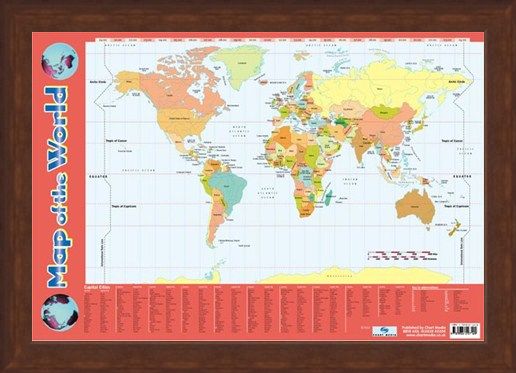 Framed Framed Map Of The World - Educational Map