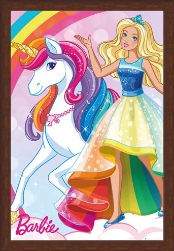 Framed Framed Glittering Rainbow Unicorn - Barbie