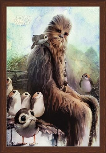 Framed Framed Chewbacca & Porgs - The Last Jedi
