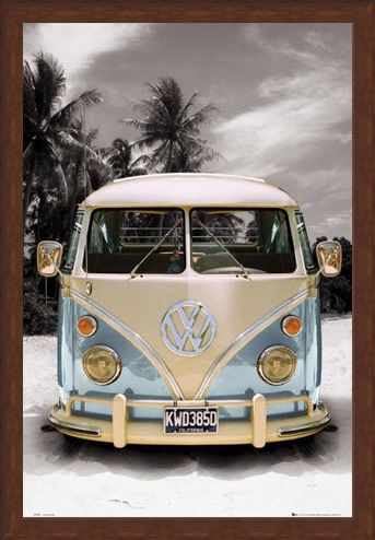 Framed Framed Californian Camper Van - VW on the Beach