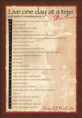 Framed Framed Live One Day At A Time - The A-Z of Life by The Dalai Lama