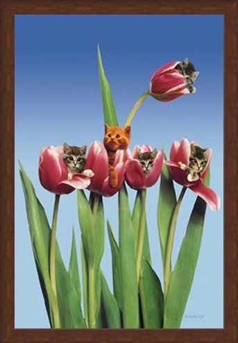 Framed Framed Kittens in Tulips - Cute Little Kittens