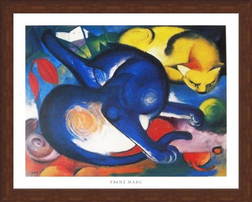 Framed Framed Two Cats, Blue and Yellow 1912 - Franz Marc