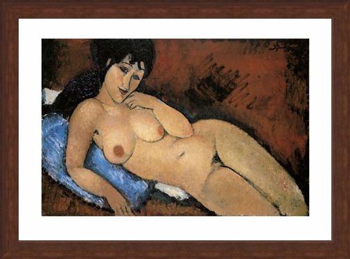 Framed Framed Nude on a Blue Cushion - Amedeo Modigliani