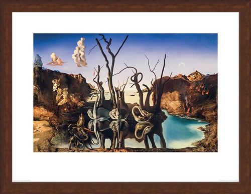 Framed Framed Swans Reflecting Elephants - Salvador Dali