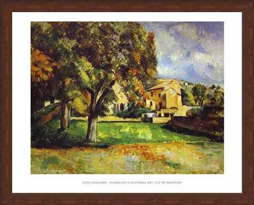 Framed Framed Chestnut Trees and Farm at the Jas de Bouffan - Paul Cezanne