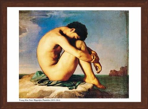 Framed Framed Young Man Nude, Sits by the Sea - Jean-Hippolyte Flandrin