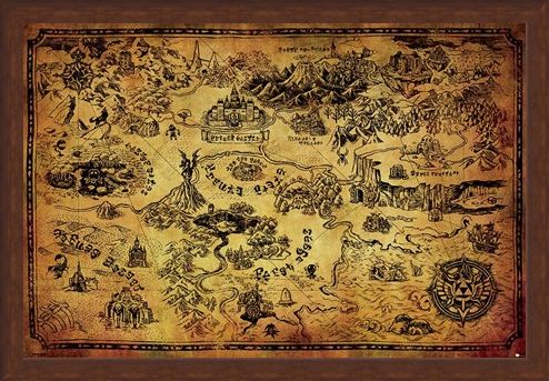Framed Framed Hyrule Map - The Legend Of Zelda