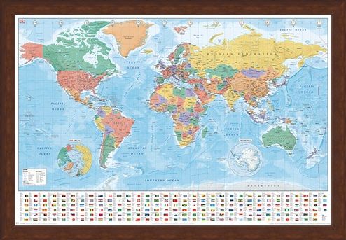 Framed Framed Flags And Facts - World Map