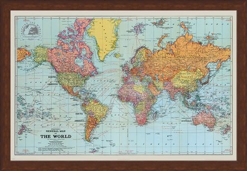 Framed Framed General Map Of The World Colour - Stanfords