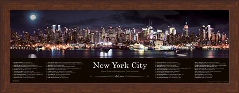 Framed Framed Skyline at Night - New York City