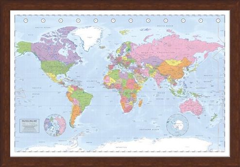 Framed Framed Political World Map - Miller Projection