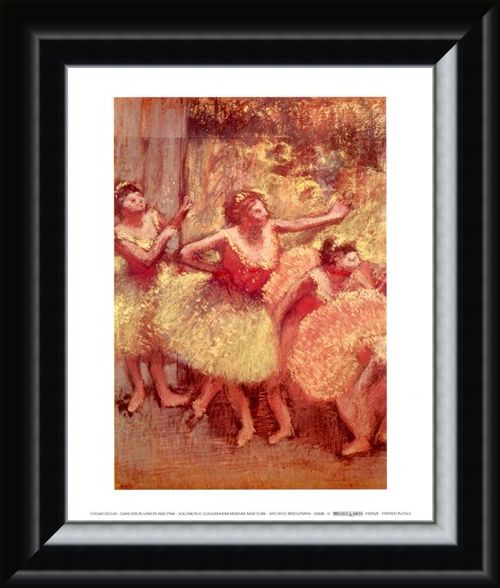 Framed Framed Dancers in Lemon and Pink - Edgar Degas