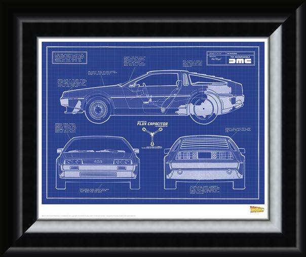 Framed Framed Delorean Blueprint - Back To The Future