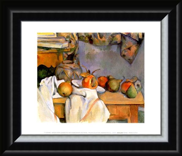 Framed Framed Ginger Pot with Pomegranate and Pears - Paul Cezanne