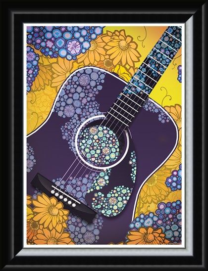 Framed Framed Psychedelic Sounds - Blue Floral Guitar