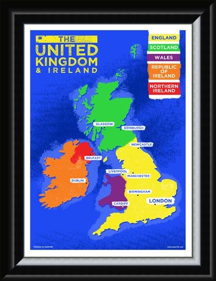 Framed Framed UK & Ireland Country Map - Colourful Countries