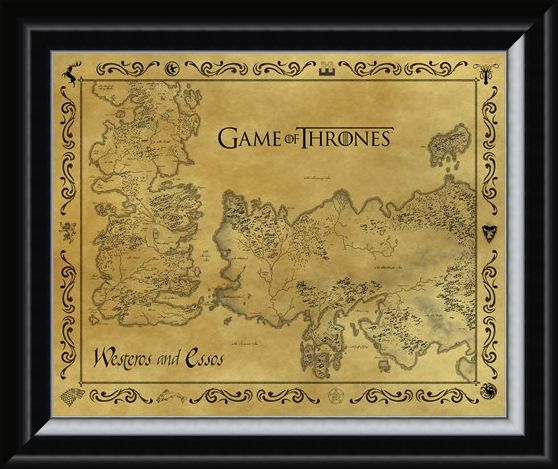 Framed Framed Antique Map Of Westeros & Essos - Game Of Thrones