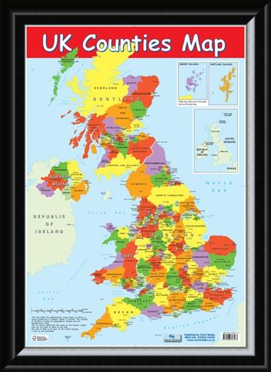 Framed Framed UK Counties Map - Educational Map