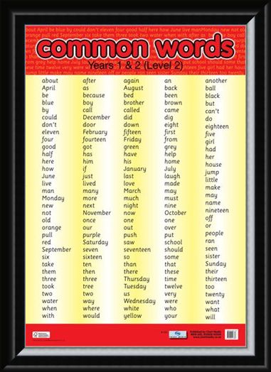 Framed Framed Common Words Level 2 - Educational Children's Chart