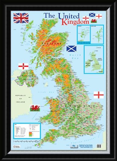 Framed Framed Map of The United Kingdom - Educational Map