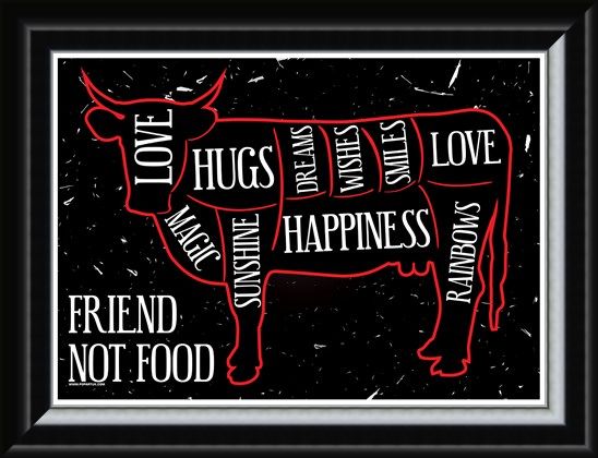 Framed Framed Friend Not Food - Vegetarian Hugs
