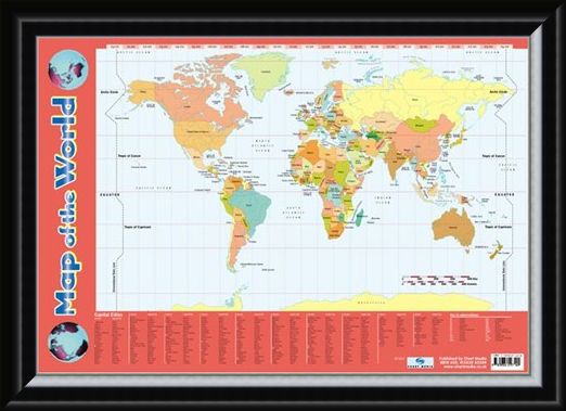 Framed Framed Map Of The World - Educational Map