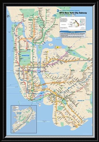 Framed Framed New York Subway - Subway Map of New York