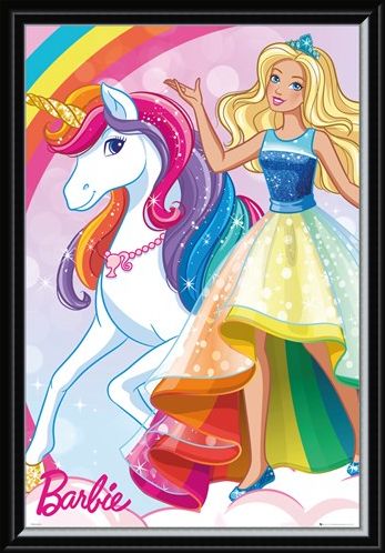 Framed Framed Glittering Rainbow Unicorn - Barbie