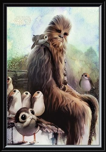 Framed Framed Chewbacca & Porgs - The Last Jedi