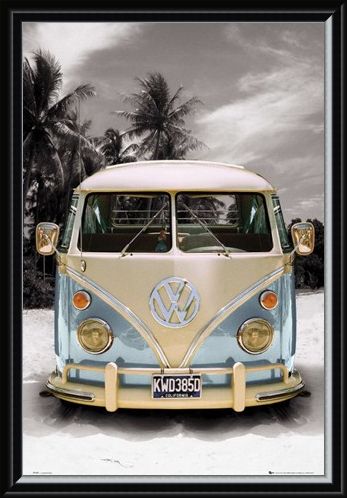 Framed Framed Californian Camper Van - VW on the Beach