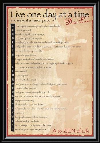 Framed Framed Live One Day At A Time - The A-Z of Life by The Dalai Lama