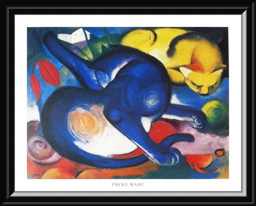 Framed Framed Two Cats, Blue and Yellow 1912 - Franz Marc
