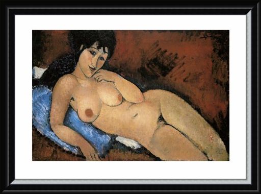 Framed Framed Nude on a Blue Cushion - Amedeo Modigliani
