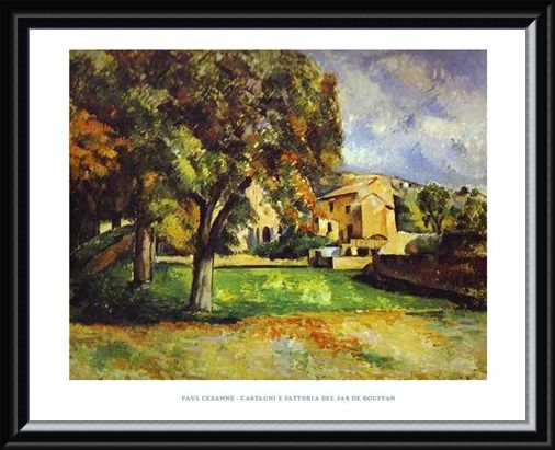 Framed Framed Chestnut Trees and Farm at the Jas de Bouffan - Paul Cezanne