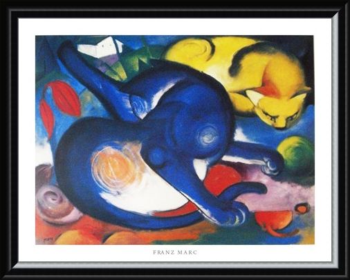 Framed Framed Two Cats, Blue and Yellow 1912 - Franz Marc