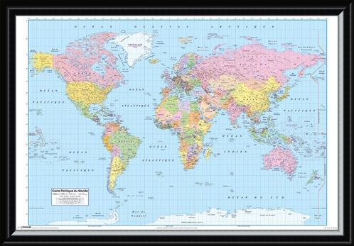 Framed Framed French World Map - Carte Politique du Monde