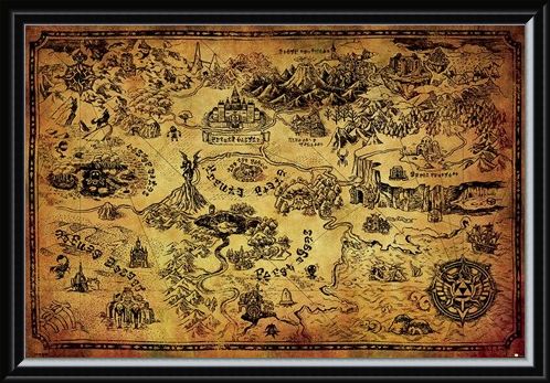 Framed Framed Hyrule Map - The Legend Of Zelda