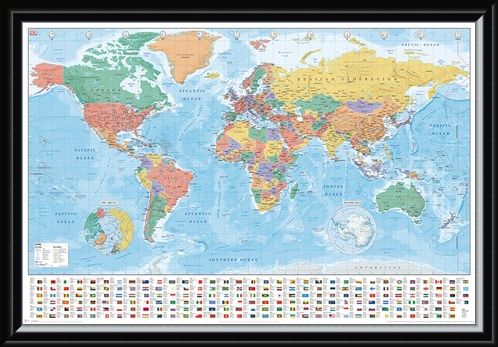 Framed Framed Flags And Facts - World Map