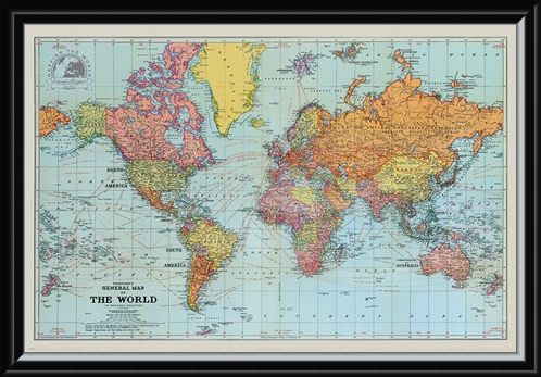 Framed Framed General Map Of The World Colour - Stanfords