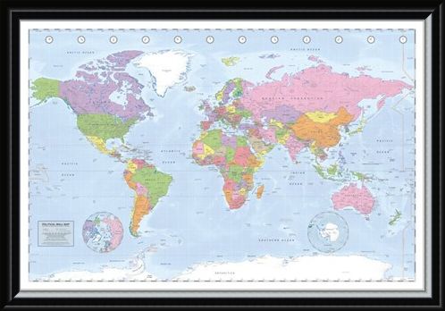 Framed Framed Political World Map - Miller Projection
