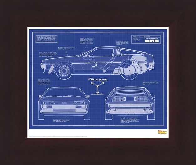 Framed Framed Delorean Blueprint - Back To The Future