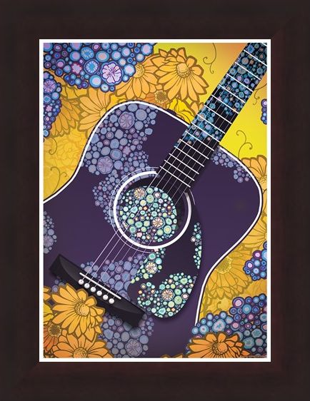Framed Framed Psychedelic Sounds - Blue Floral Guitar