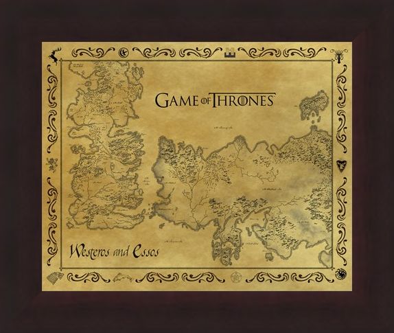 Framed Framed Antique Map Of Westeros & Essos - Game Of Thrones