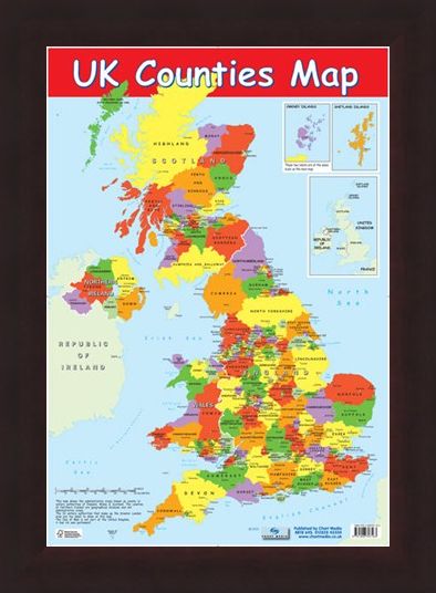 Framed Framed UK Counties Map - Educational Map