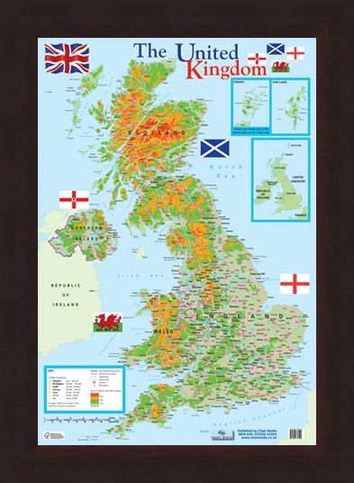 Framed Framed Map of The United Kingdom - Educational Map