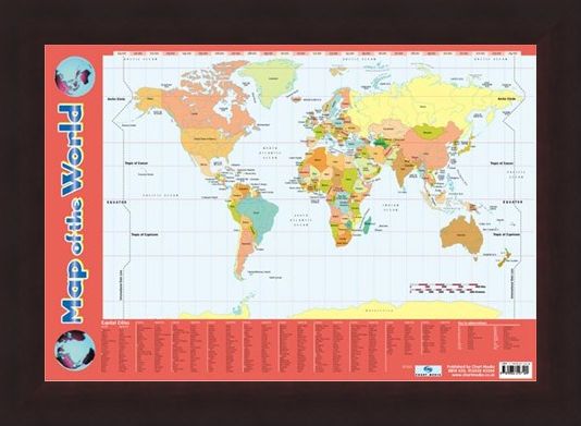 Framed Framed Map Of The World - Educational Map