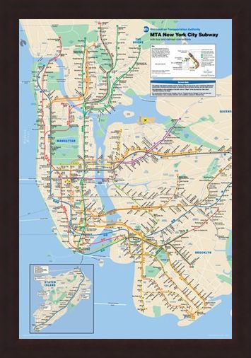 Framed Framed New York Subway - Subway Map of New York